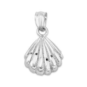 Solid 10k White Gold Shell Pendant - Beach Jewelry Gifts for Women